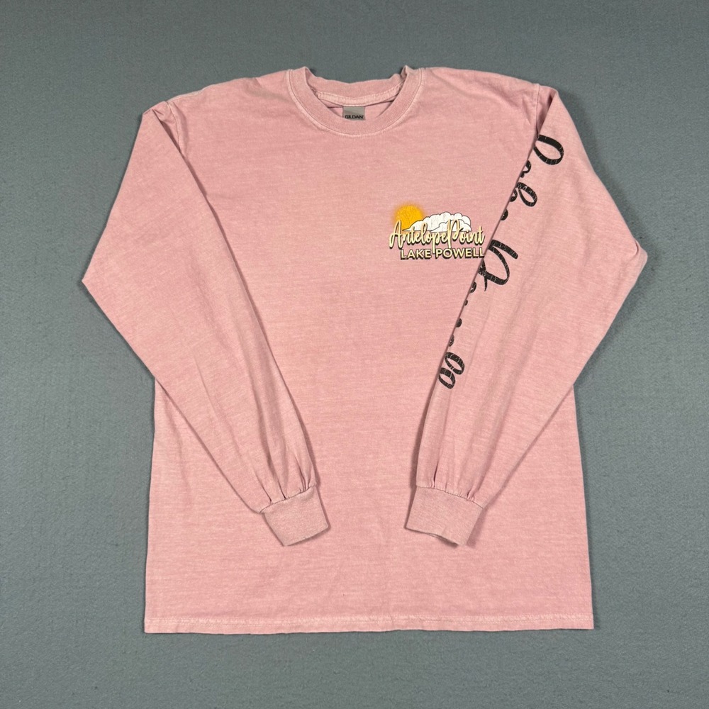 Gildan Lake Powell Antelope Point Long Sleeve Shirt Mens Medium Pink Cotton Tee